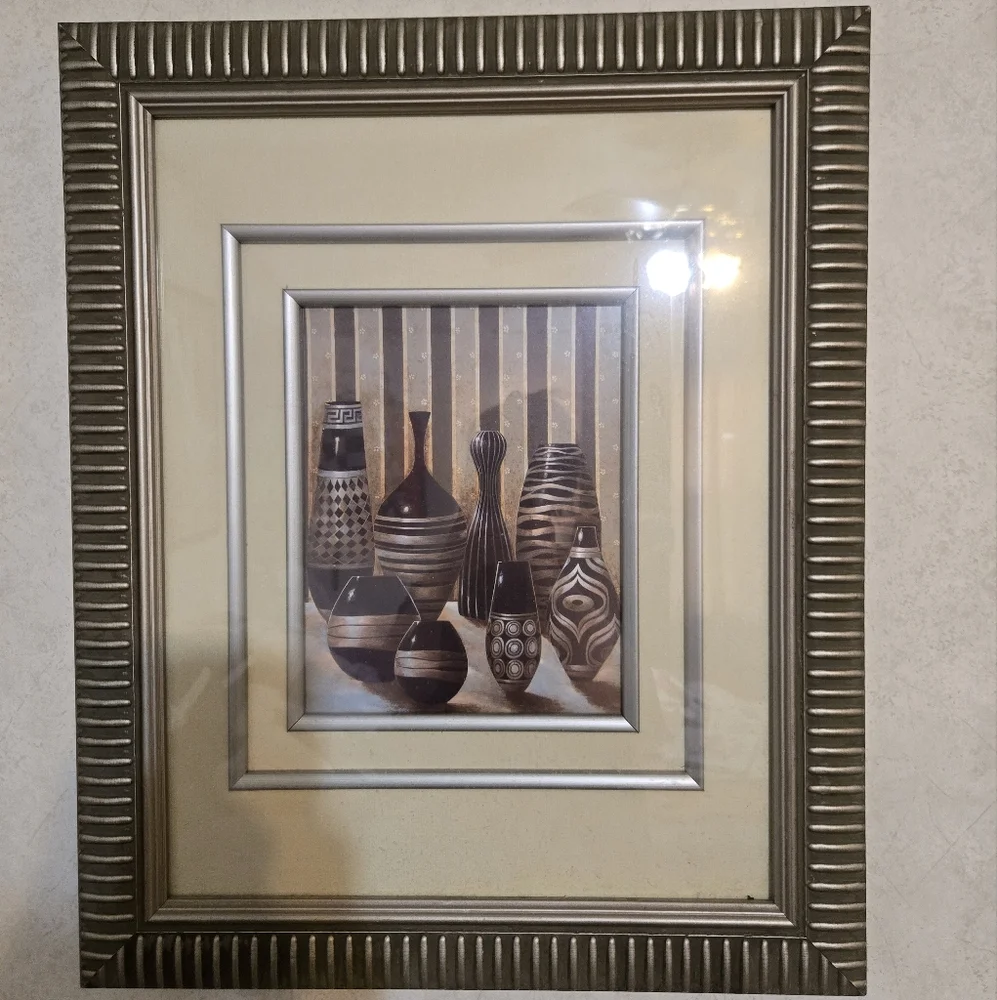 DOUBLE MATTED FRAMED ART POTTERY VASES   Heavy Piece